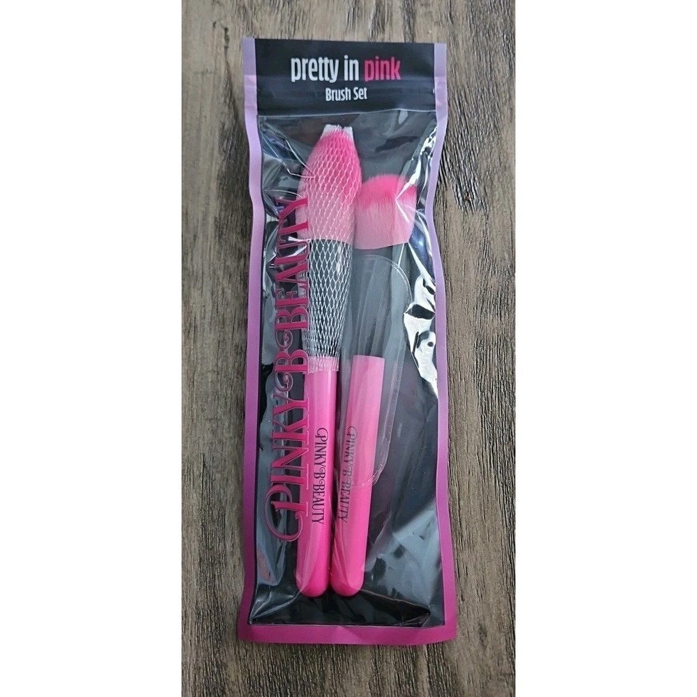 Pinky B Beauty Pretty In Pink 2-Piece Makeup Brush Set Powder Blush Contour NEW